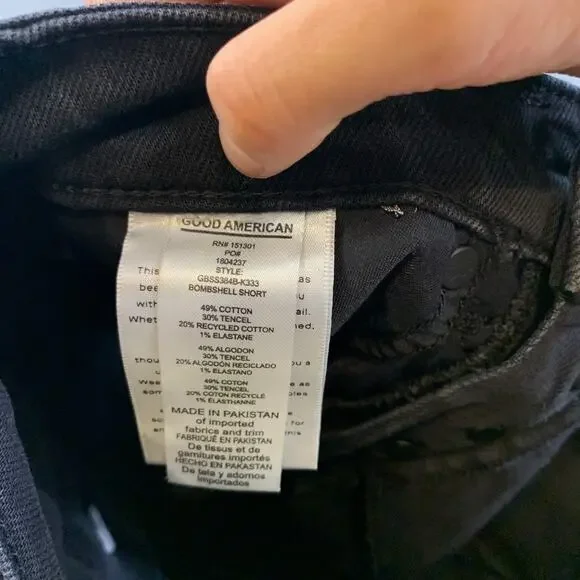 Good American Shorts Women 00 Black Denim Bombshell Distressed Button Fly Pocket - Picture 8 of 11